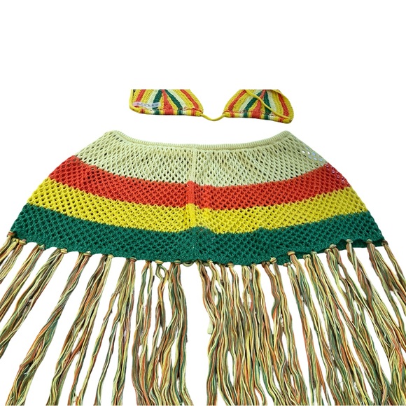 SHEIN Plus Crochet bikini top & Fringe Skirt Rasta Colors Adjustable Set 1X-3X - Picture 4 of 9